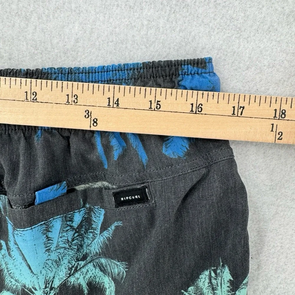 Rip Curl Lay Days Shorts Mens XL Palm Tree Print Gray Elastic Waist Board Shorts